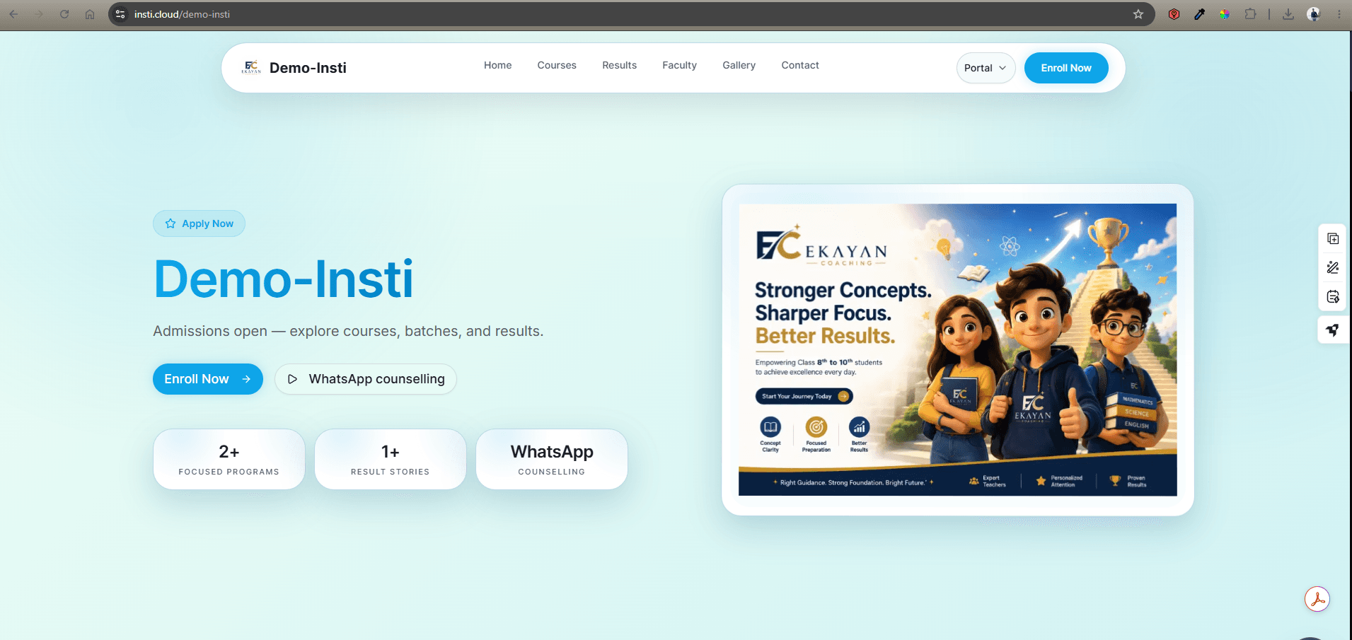 Premium institute website - Customised